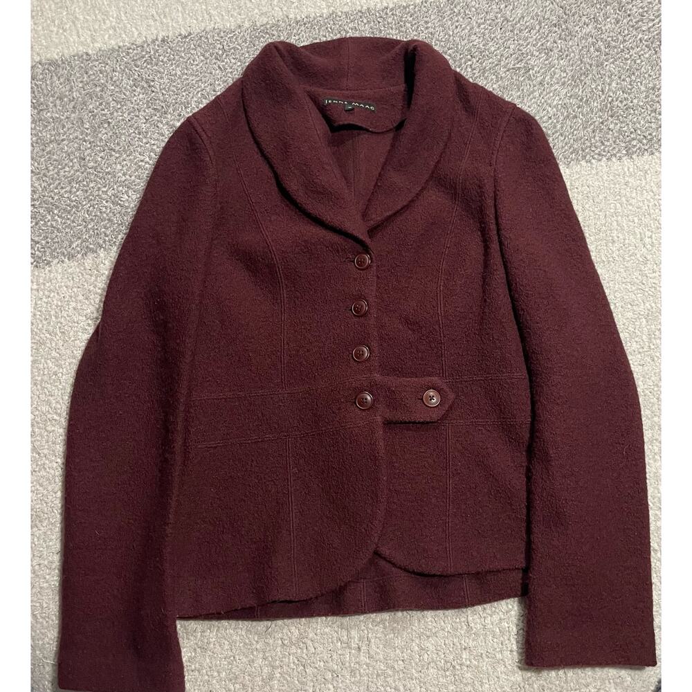 Jenne Maag Wool Blazer Sweater Womens Sz Medium Buttoned Jacket Cardigan Red USA